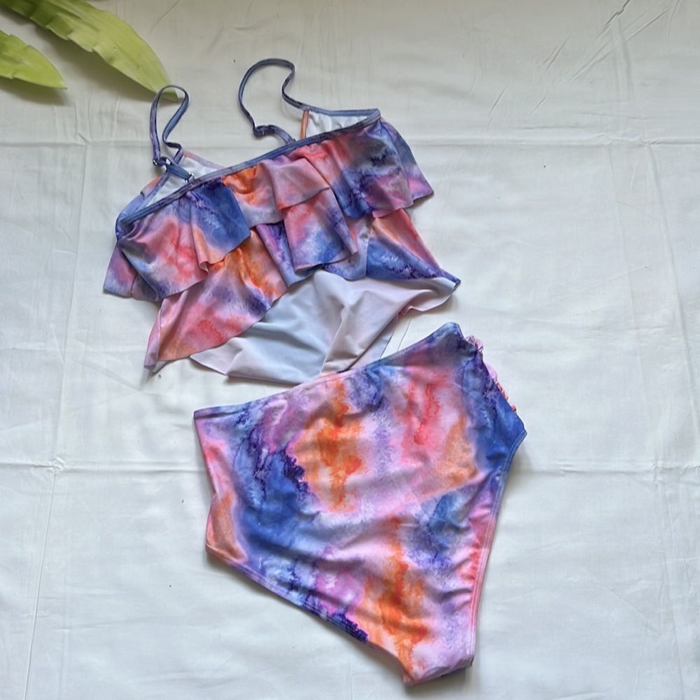 ⭐️FLARED Ruffle Tankini Top High Waisted Ruched Bottom Bikini Set⭐️ - Picture 4 of 6